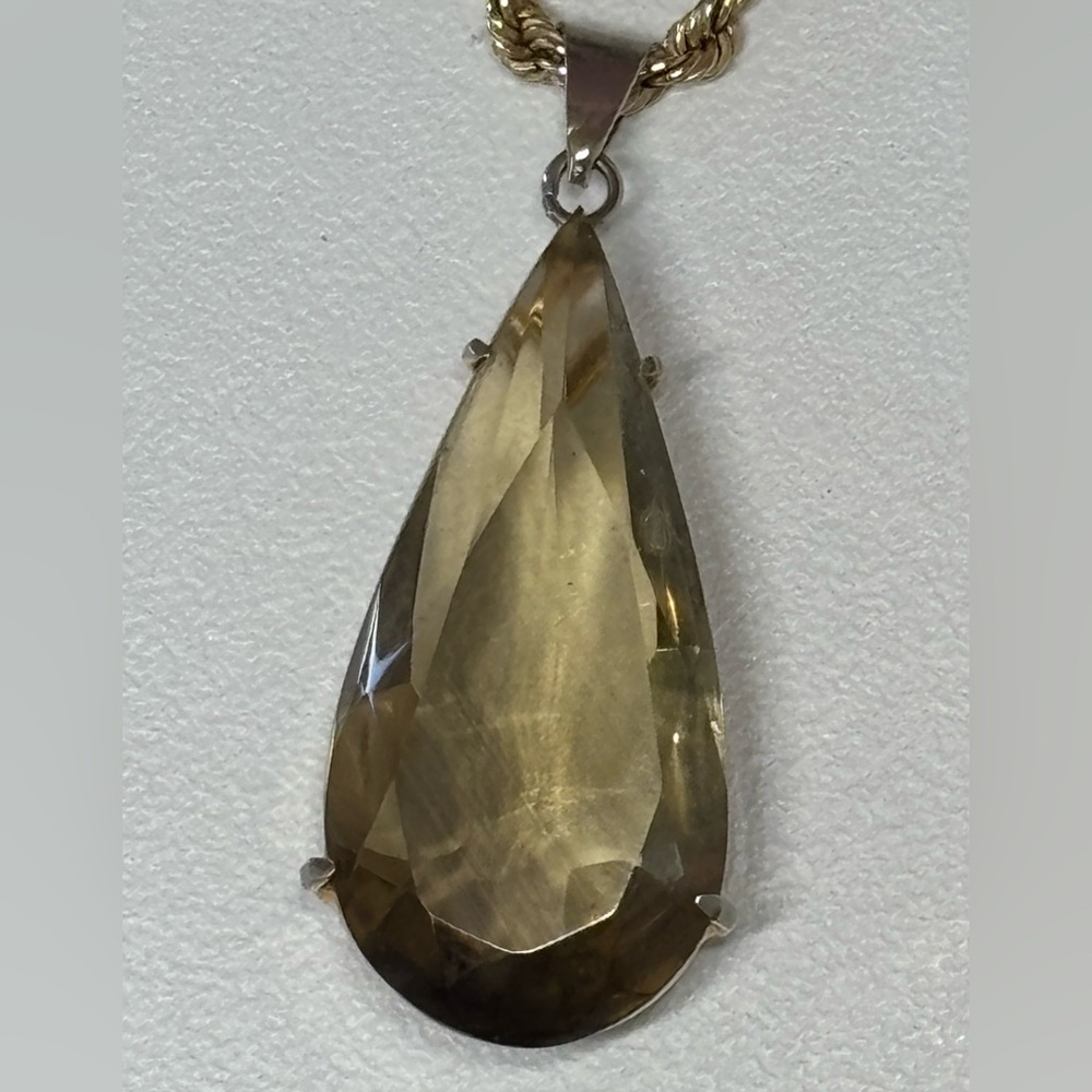 Vintage Teardrop Shaped Genuine 14K Gold Filled Smoky Topaz Pendant - Picture 12 of 15